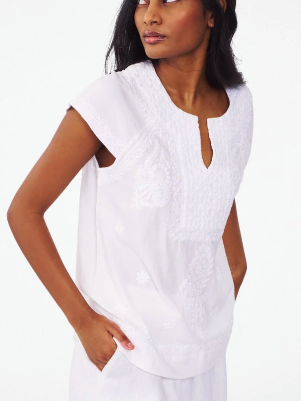 Roller Rabbit Faith Top-Embroidered White Cotton Top Size XS - Picture 7 of 8